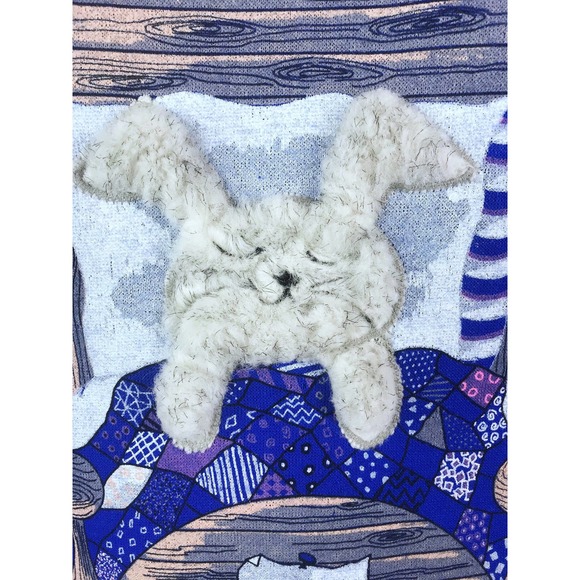 vintage 80s Fuzzy BUNNY pj PAJAMA DRESS os "Do Not Disturb" loungewear novelty - Picture 5 of 10